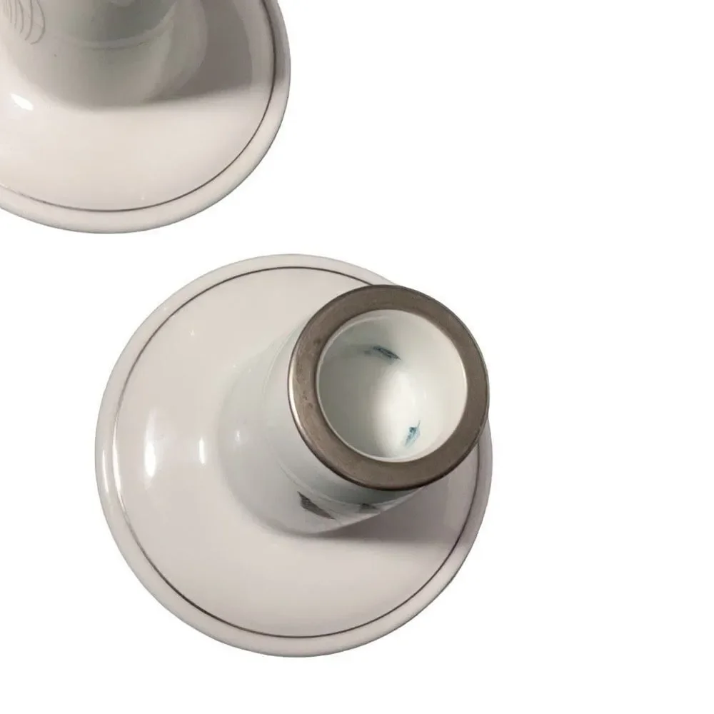 Fukagawa Arita Mid Century Modern Porcelain Taper Candle Holders Silver White